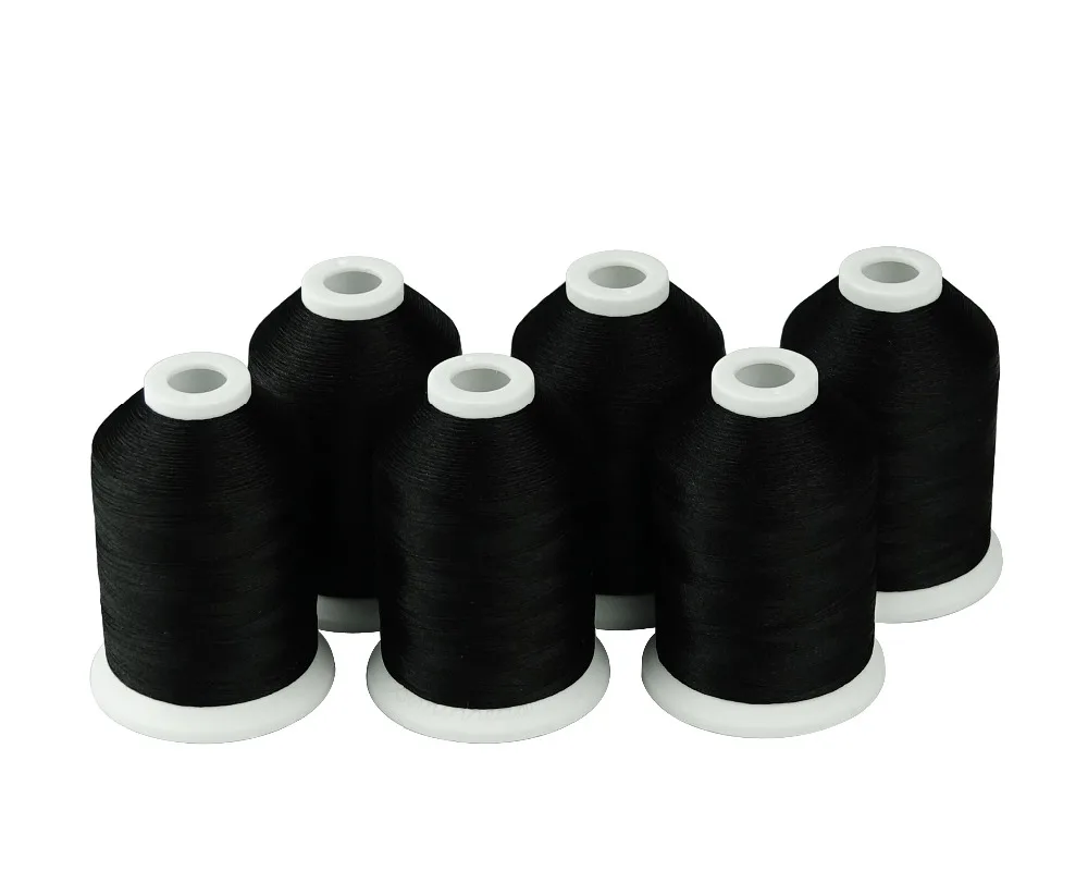 Simthread Polyester Embroidery Machine Thread 120D/2 40WT White or Black - 1000M/spool, 6 Spools/kit