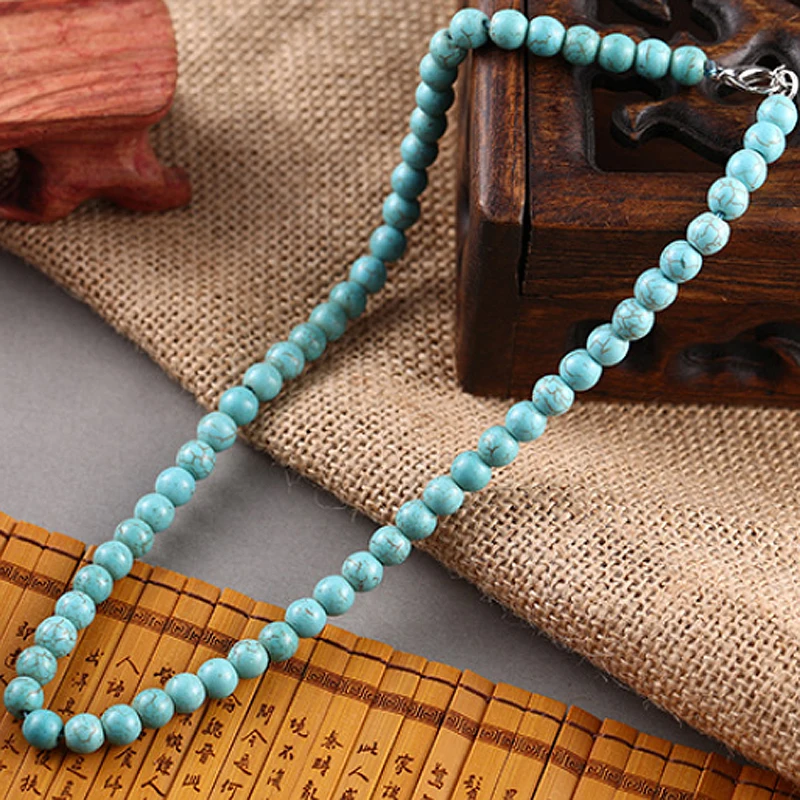 tiki tentacles natural turquoise necklace women Personality turquoise Beaded necklace fashion long necklace jewelry