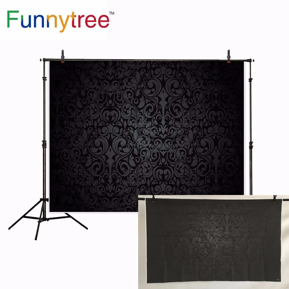 Funnytree easter backdrops photocall Black damask pattern newborn photographic background for photo studio photobooth photophone