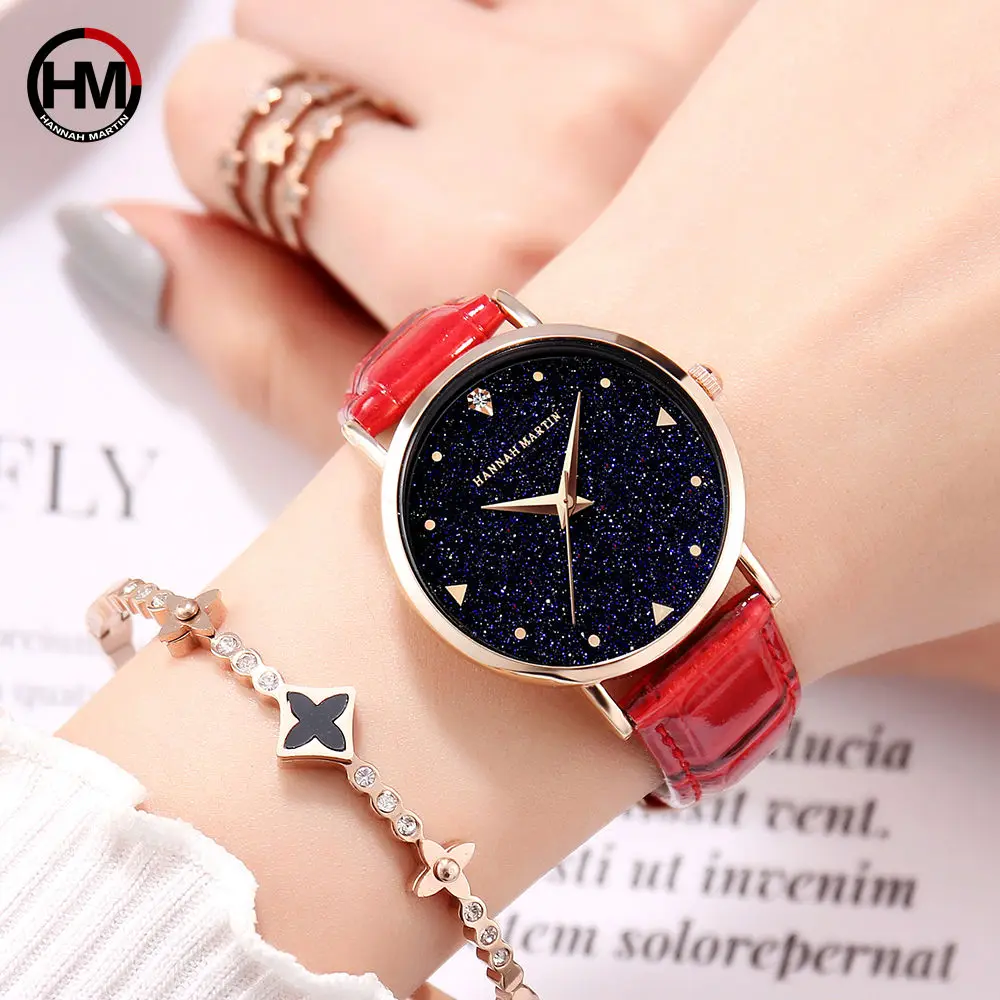 Top Luxury brand Japanese original imported movement quartz watch ladies waterproof leather flash Star Dial woman watch Clock