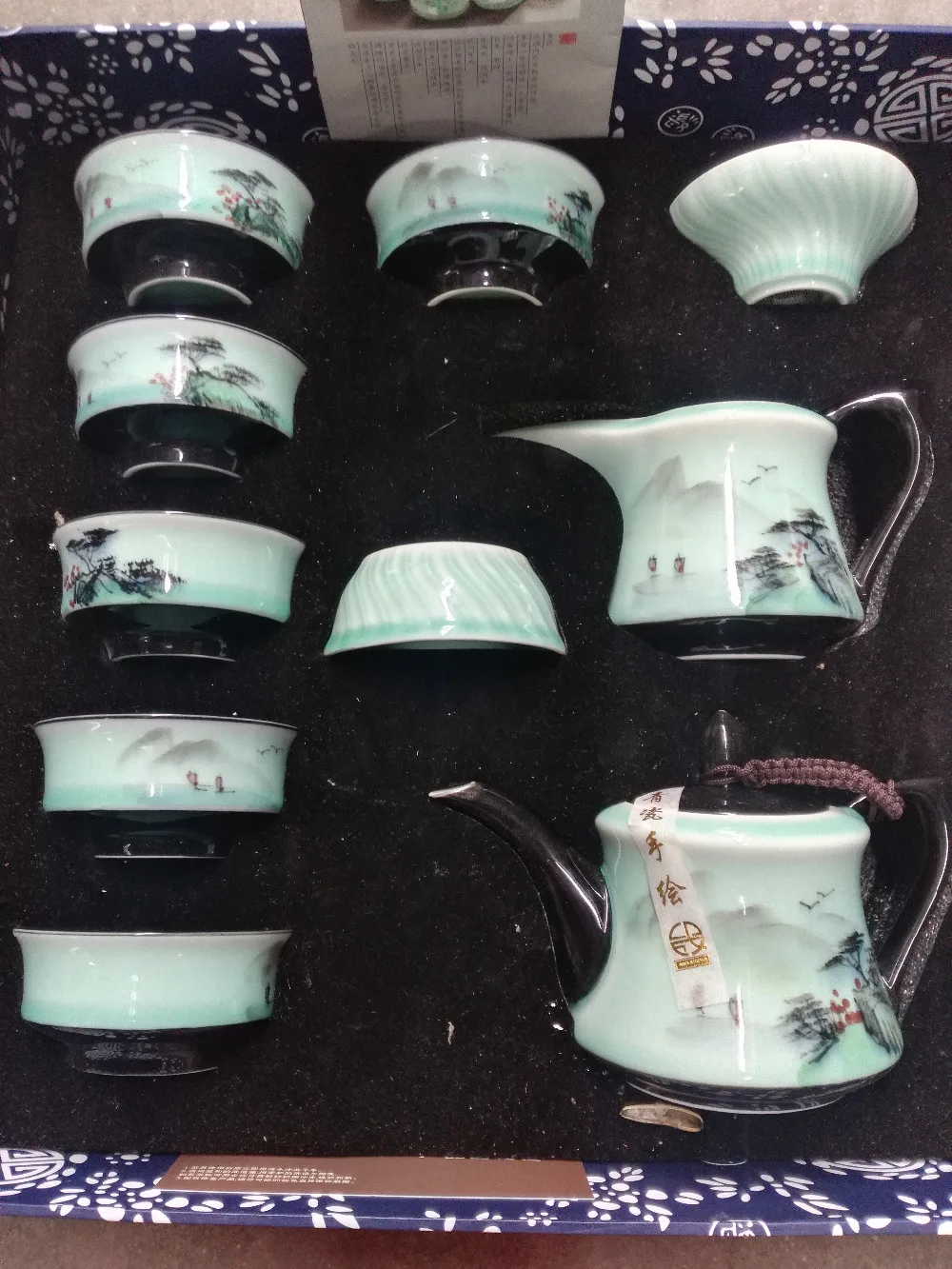 China scenery landscape 6 cup and 2 teapot set wine cups coffee cups Family decoration Fine porcelain