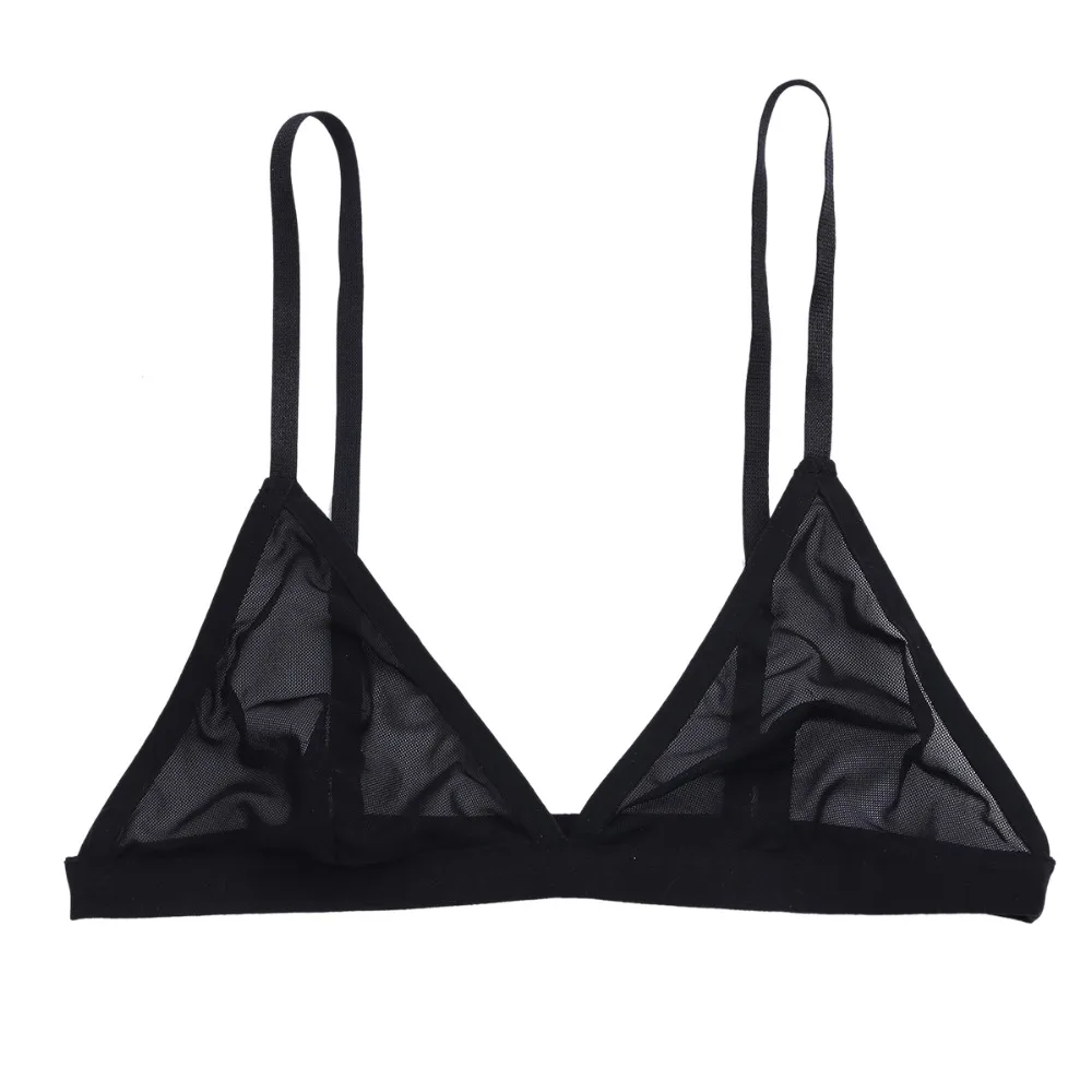 Black Bra Women Mesh Semi Sheer Hollow Out Adjustable Straps Wire-free  Bralettes Female Soft Breathable Underwears Lady