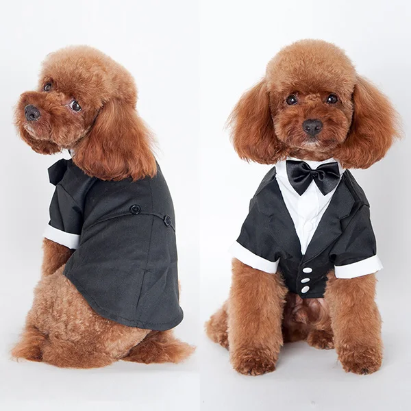 5 Size Cute Pet Dog Puppy Coat Cat Clothes Prince Wedding Suit Tuxedo Bow Tie