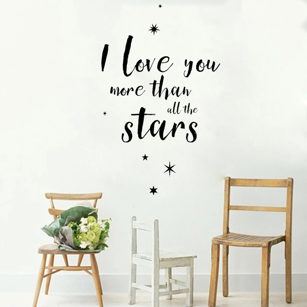 Love Romance Quote Wall Sticker Decal I Love You More Than All The Stars Vinyl Word Family Livingroom Bedroom Decals Decor LC336