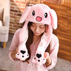 1pc 60cm Funny Rabbit Hat with Ears Moving Plush Toy Stuffed Soft Hat Doll Cute Birthday Gift FOR Kids Gir