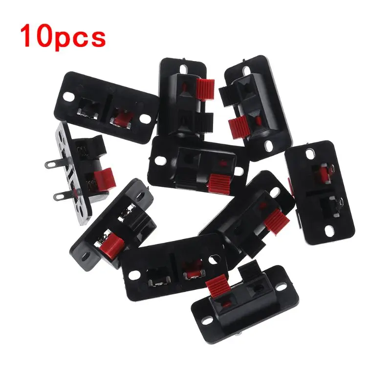 10PCS Spring Clip WP2-4 Stereo Speaker Plate Terminal Strip Board 2 Way Binding Post Connector Socket Block Push Type Jan-12