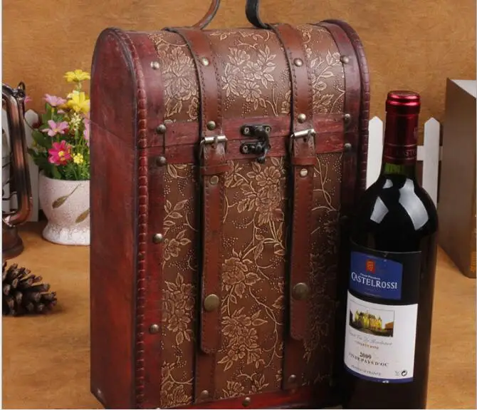 1PC High-grade Wine Box Double Single Red Wine Gift Packing Box Durable Portable Wooden Bottle Holder For Red Wine NA 010