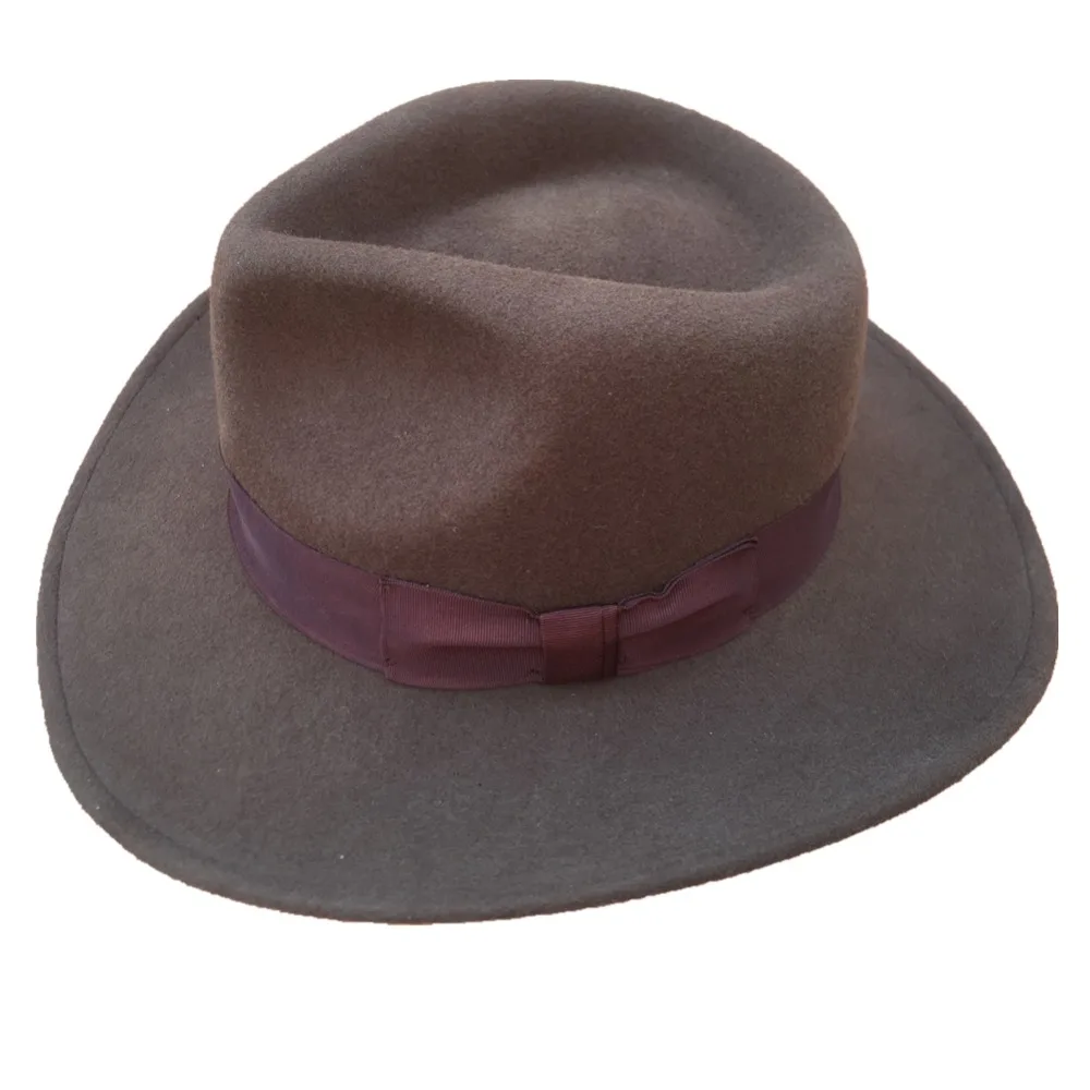 Wool Felt Brown Fur Crushable Cowboy Fedora Hats Indiana Jones Outback Hat -Strong Package