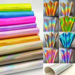 A5 A4 Hologram Iridescent Rainbow Mirrored Faux PU Leather Fabric Synthetic Laser Doll Craft Cecor Cloth DIY Making