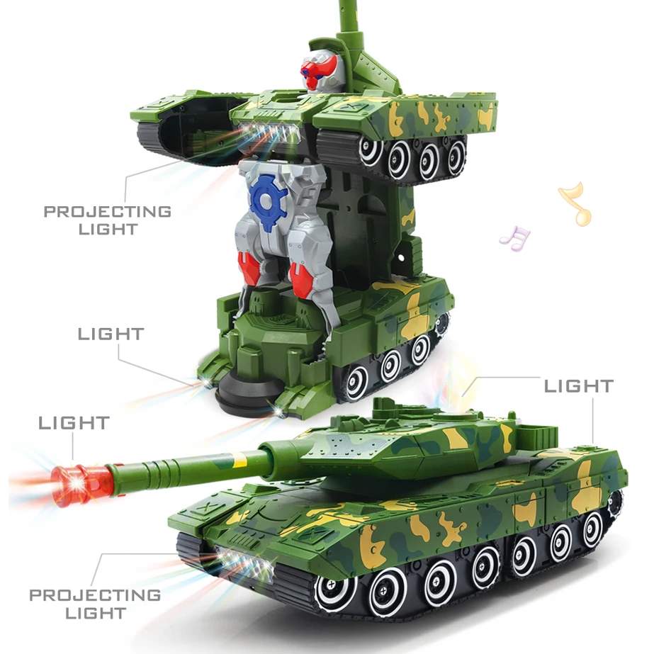 Electric Transforming Robot Car Toys With Light And Music 2 in 1 Automatic Tank Transform Robot Toy For Kids Gift