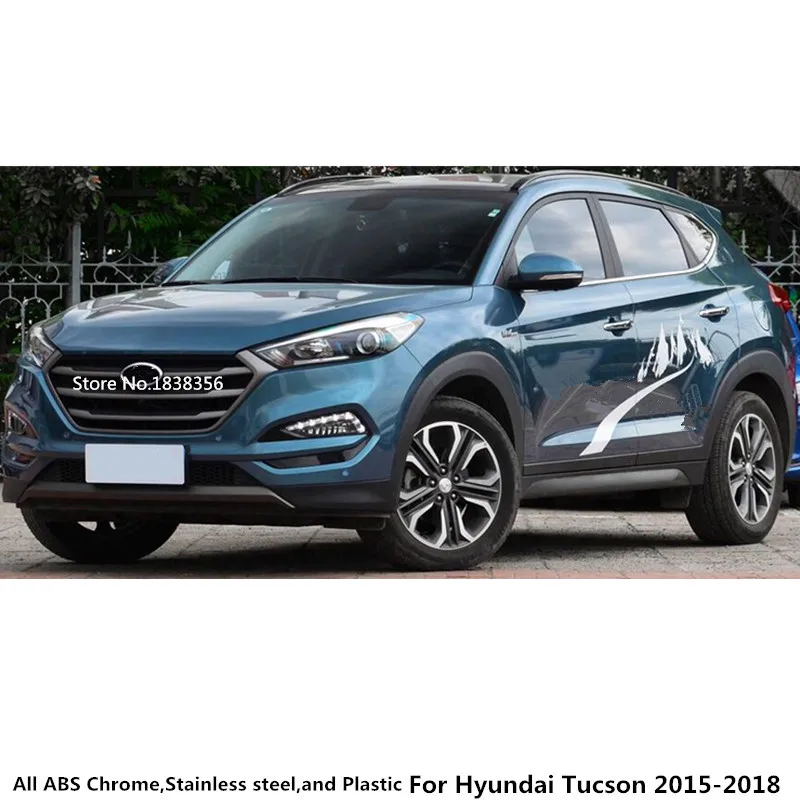 For Hyundai Tucson 2015 2016 2017 2018  Car Garnish Cover ABS Chrome Front Engine Machine Grille Upper Hood Lid Trim Lamp 1pcs