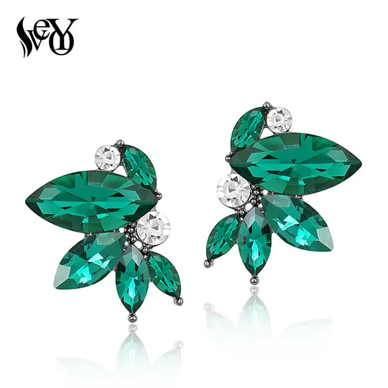 VEYO 3 Color black Red Green Shiny Crystal Stud Earrings Wing shape Earrings for Women Rhinestone Female Trendy Jewelry