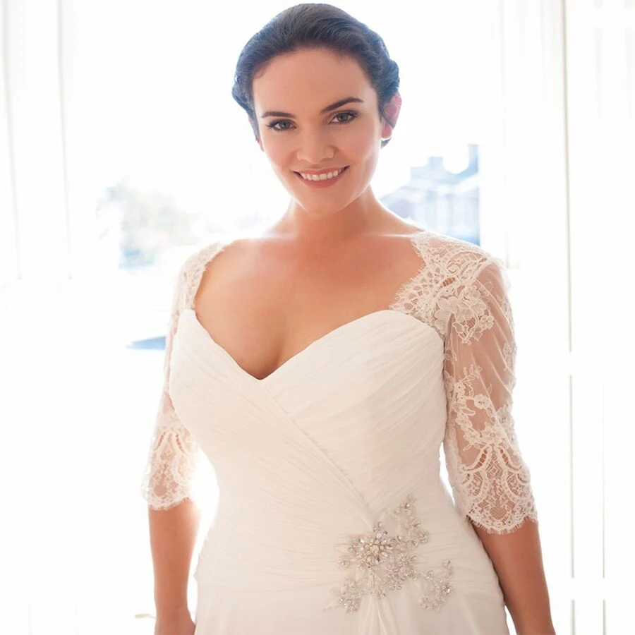 ADLN Plus Size Wedding Dress Vestido De Novia Longo Beaded Beach Chiffon Bridal Dresses with Sleeves Robe de Marriage