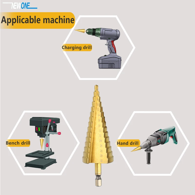 9-15 step Hex Shank 4-32mm Titanium HSS Step Drill Bit for Metal Spiral or Imperial Cone Drill Set Wood Hole Cutter Cobalt M35