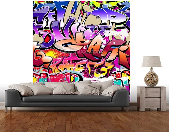 Custom papel DE parede 3 d, Hip Hop Purple Graffiti wallpaper for walls 3d for children room bedroom wall PVC wallpaper