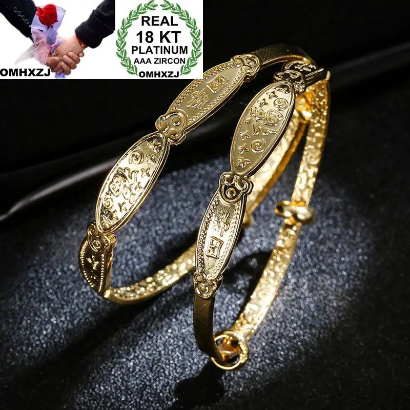

OMHXZJ Wholesale European Fashion Mom Kids Party Wedding Gift Fortune Resizable 18KT Yellow Gold Cuff Bangle BA106