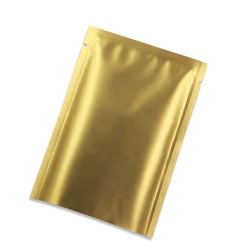 2000pcs/lot Matte Golden Food Storage Packaging Pouches Pure Aluminum Foil Open Top Matte Vacuum Bags Heat Seal For Coffee Tea