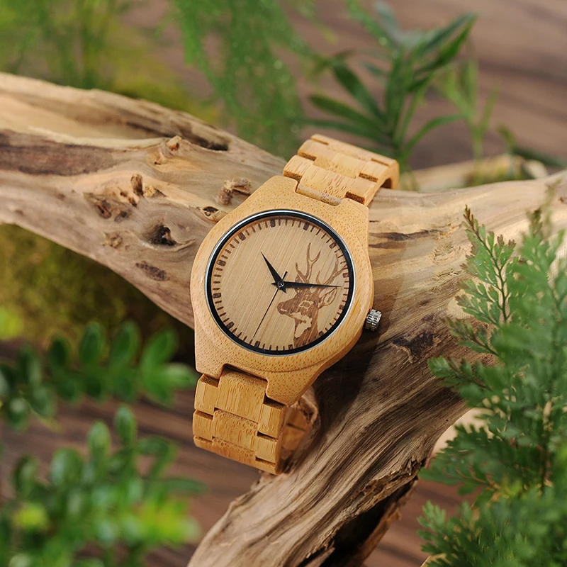 BOBO BIRD WD28 Full Bamboo Wooden Watch for Men Hot Elk Deer Head Story Designer Brand Quartz Wrist Watches in Gift Box