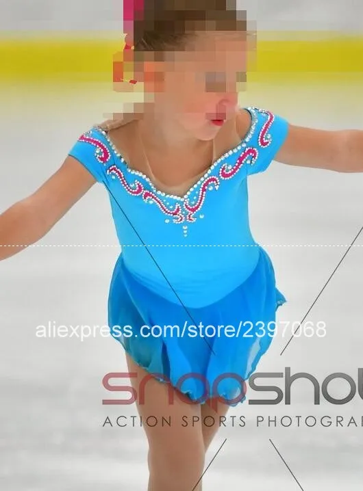 

Kids Figure Skating Dress Blue Girls Figure Skating Dress Child Figure Skating Dresses Custom 2017 New Free Shipping F35