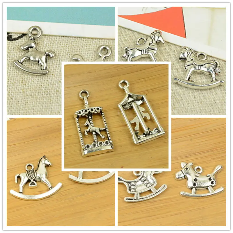 DIY carrousel/merry-go-round/goyang kuda bentuk antique perak alloy charm pendant vintage perhiasan membuat temuan aksesoris