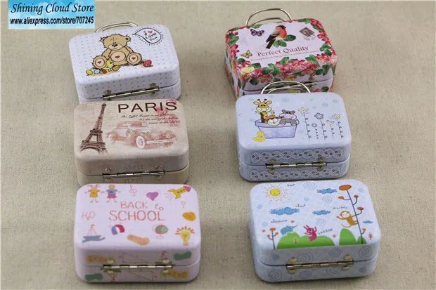 New Model Cartoon Suitcase Creative Storage Tin Bag / Candy / Coin Iron Wedding Gift Box/Metal Case