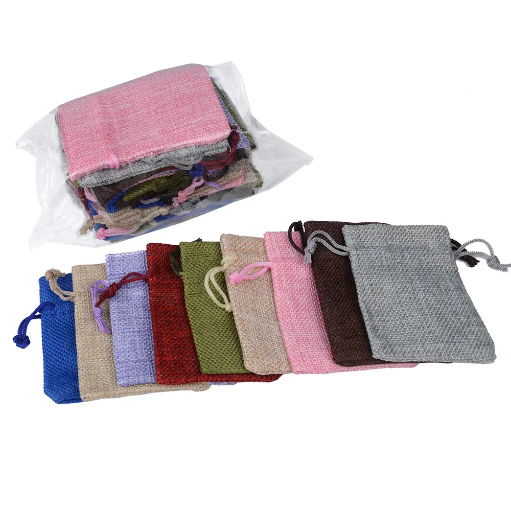 10pcs 7x9cm Natural Linen Flax Bag Drawstring Pouch Jewelry Packaging Wedding Gift Bag