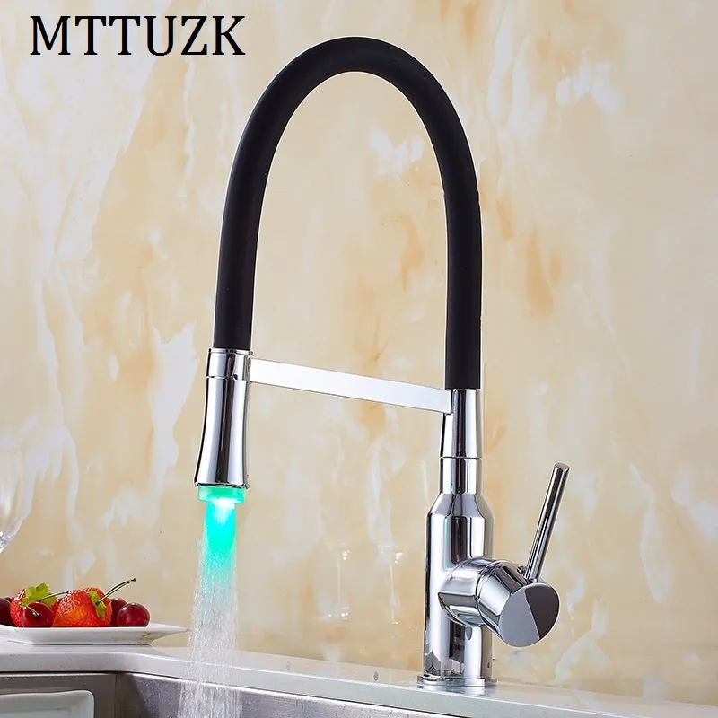 MTTUZK Brass Brushed nickel 3Color Automatic Sense Temperature Faucet LED Basin Faucet Hot And Cold Mixer Tap LED Kitchen Faucet