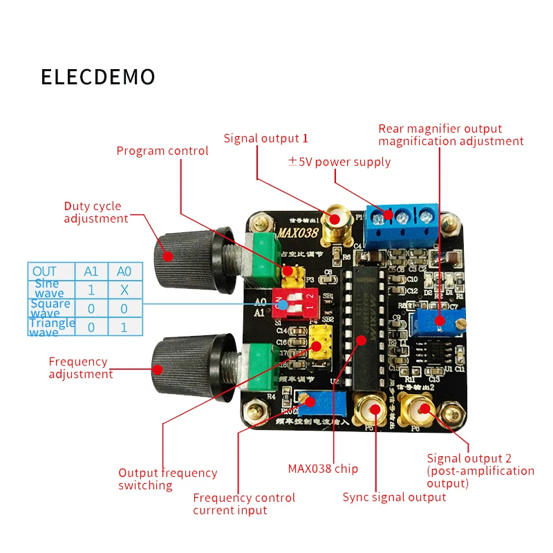 MAX038 funzione generatore di segnale modulo triangolo onda sinusoidale rettangolare onda di impulso generatore di frequenza duty cycle Regolabile