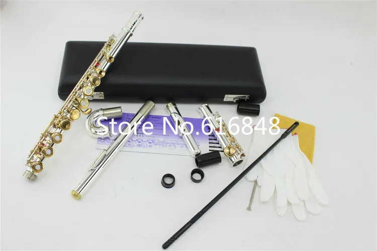 New Arrival Brand FL-371 Flute Small Elbow Curved Head the 16 Key Holes Open C Flute Silver Body Gold Keys Instrument Flauta