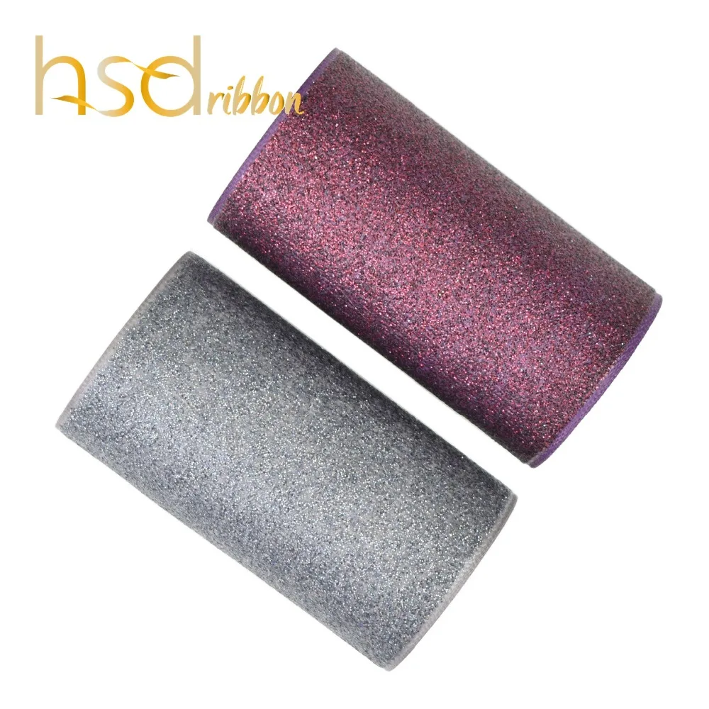 HSDRibbon 75MM 3 inch Solid Brown Glitter and Laser Gray Glitter Printed on Grosgrain Ribbon