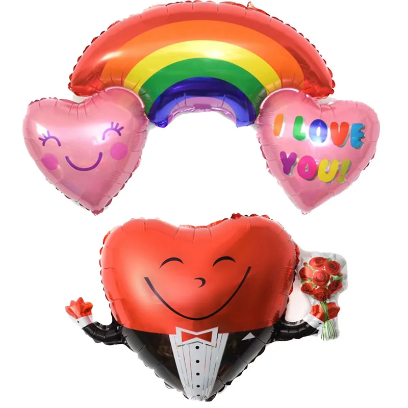 1PC cartoon Love heart rainbow groom balloon Aluminum foil balloon birthday party decorations adult Marriage proposal globos