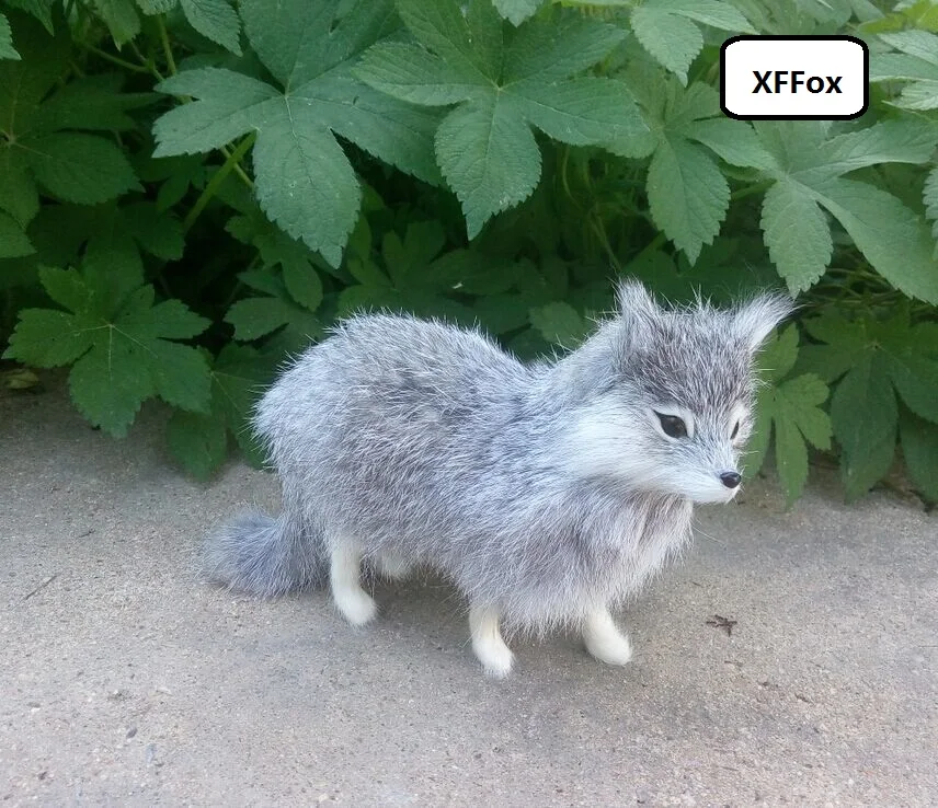 cute real life standing fox model plastic&furs simulation gray fox gift about 16x12cm xf1716