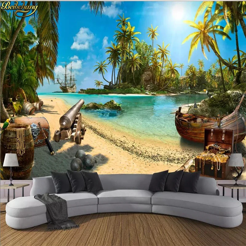 Custom mural palm wallpaper landscape 3d background magic pirate treasure island wall papers home decor papel de parede