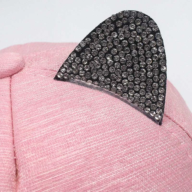 Unisex Baseball Cap Children Cat Ears Rivets Sun Cowboy Hat Snapback Rhinestones Diamond Cap for Boy Girls Casual Cap Bone Gorro