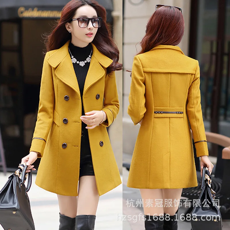 2019 Autumn and winter new double-breasted slim mid-length women\'s lapel fashion woolen coat womens coats winter AL965