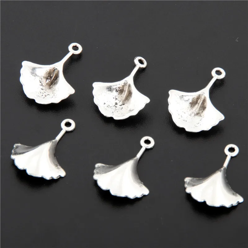 30pcs  Silver Color Small Ginkgo Biloba Leaf Charms Pendants For Jewelry Making Findings A2674