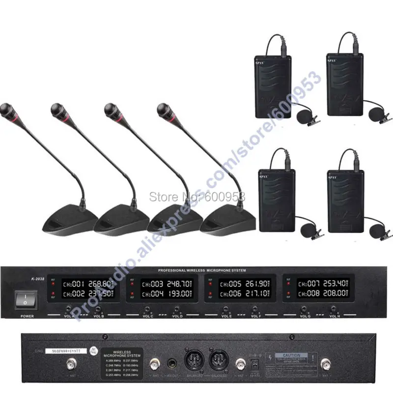 

MICWL Audio Classic Digital Wireless Meeting Conference Microphone Mic System - with 4 Desktop Gooseneck 4 Clip-On Lavalier Mic