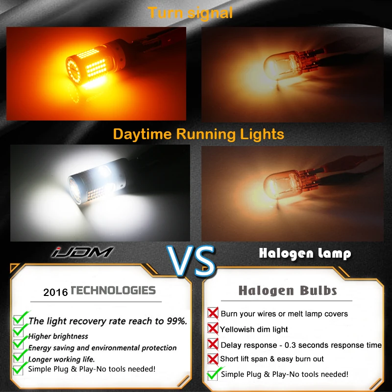 iJDM No Hyper Flash 21W 1157 LED Canbus P21/5W BAY15d LED Switchback White/Amber LED Bulbs For Daytime Running/Turn Signal Light