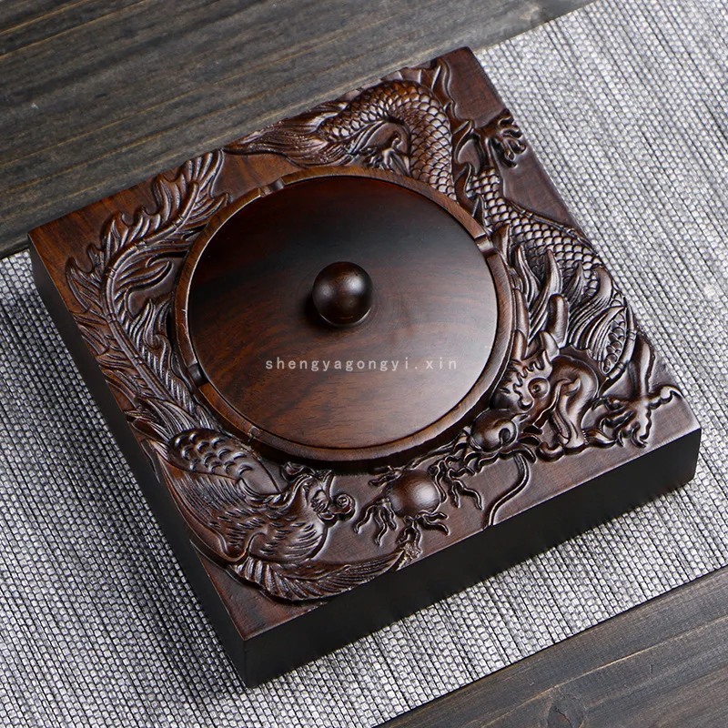 Ashtray wood carving classical Chinese wind ebony decorative ashtray ornaments Home adorns a product