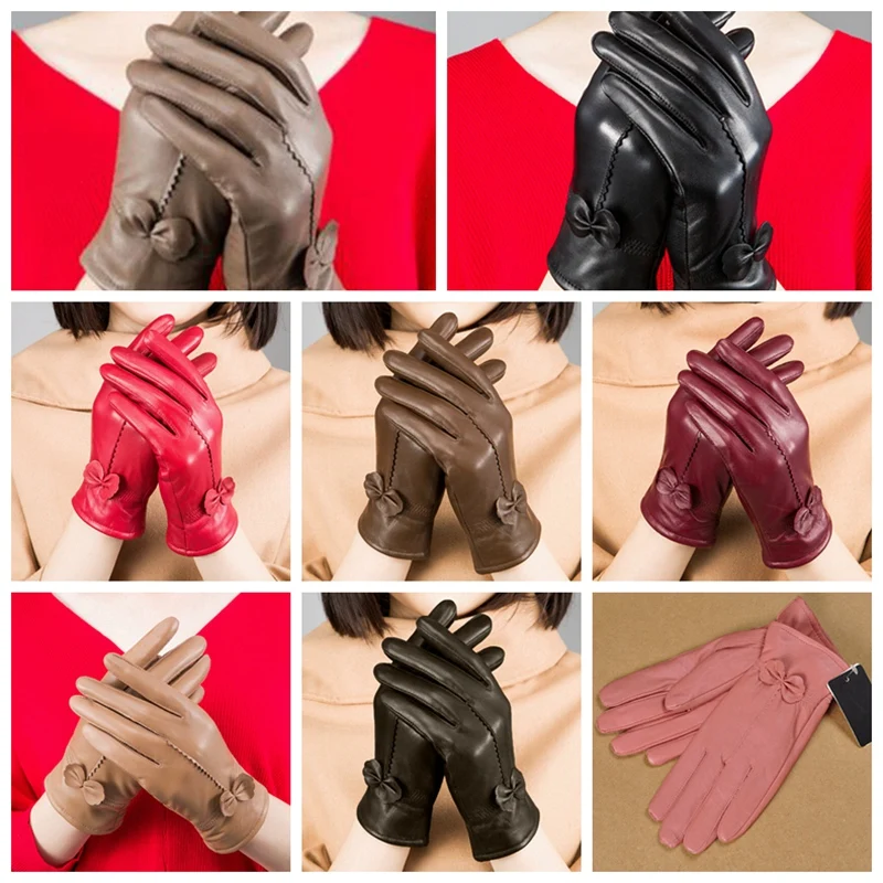 

1Pair Women's Winter Warm Leather Ladies Plus Velvet Thickening Outdoor Driving Soft Lining Gloves YYY9210