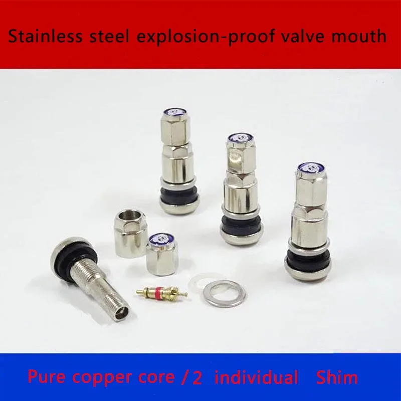 4 pieces of stainless steel 5,2x0,5 cm + dustproof cover installed in tire valve, car vacuum tire explosion proof valve mouth