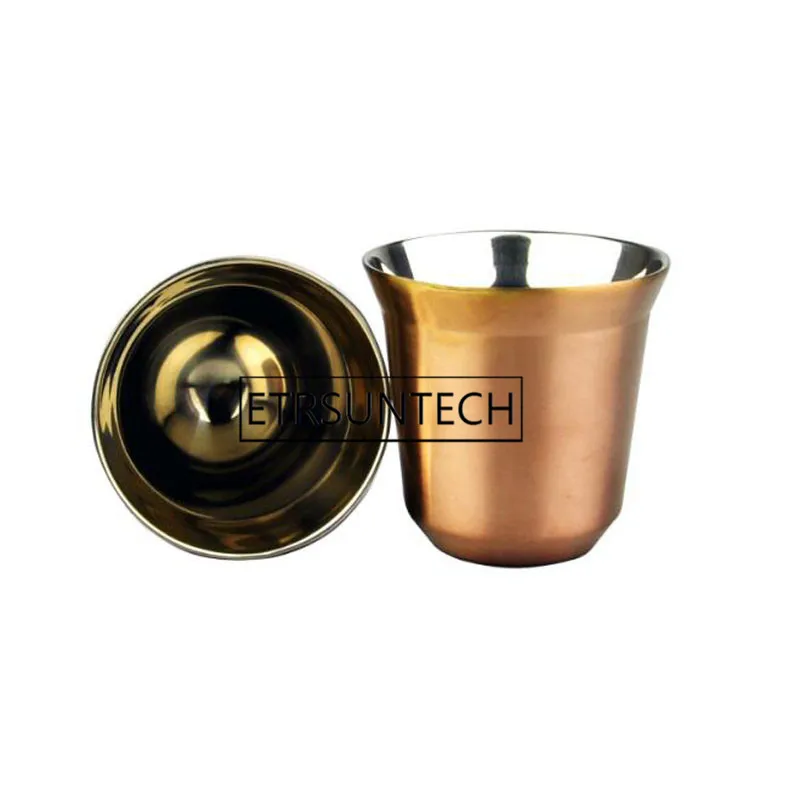 50pcs Stainless Steel Double Wall Coffee Cup Beer Tea Cups 80ml Beverage Drinking Cup for Cafe Restaurant Bar