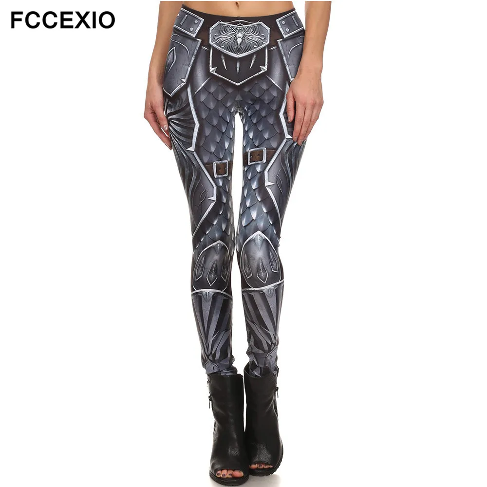 FCCEXIO Spring Fashion New Barbarian Skull 3D Printed Legins Women\'s Workout Leggings High Waist Fitness leggin Elastic Trousers