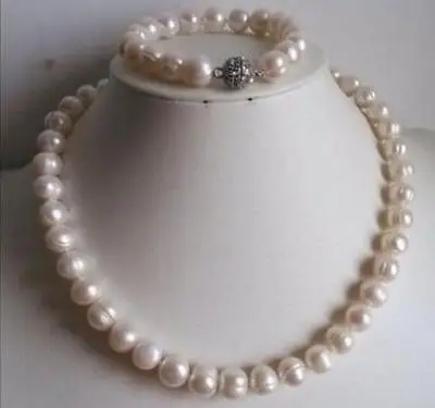 

FREE SHIPPING HOT sell new Style 10-11MM white freshwater Cultured Pearl Necklace Bracelets 18" 7.5"