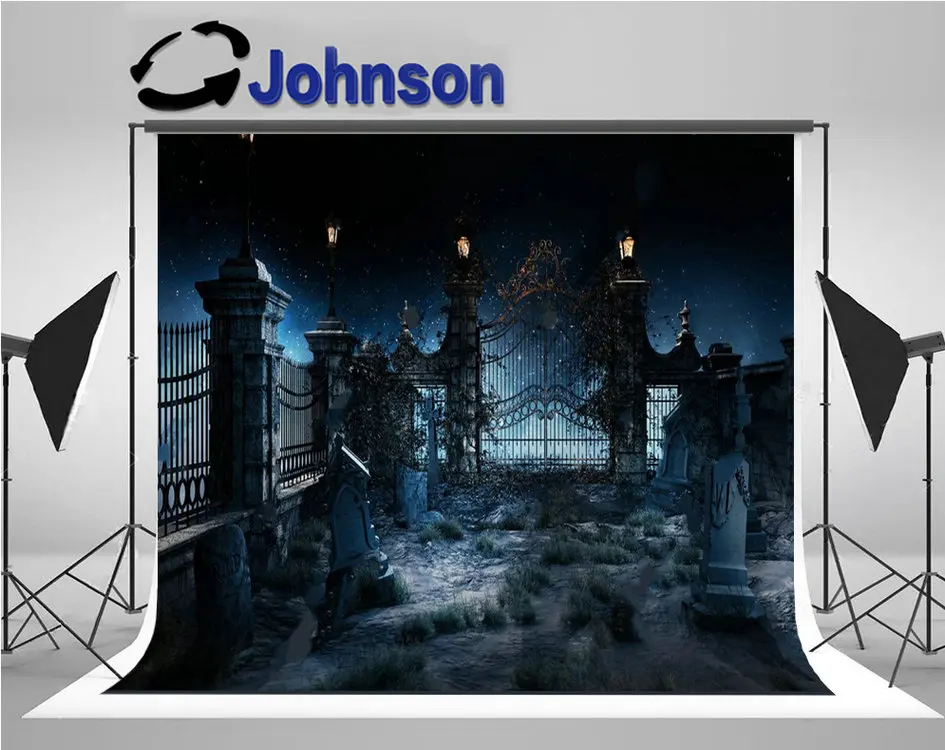 

Cemetary Celebrity Old Gothic Iron Gate Lantern Night photo backdrop Computer print Halloween background