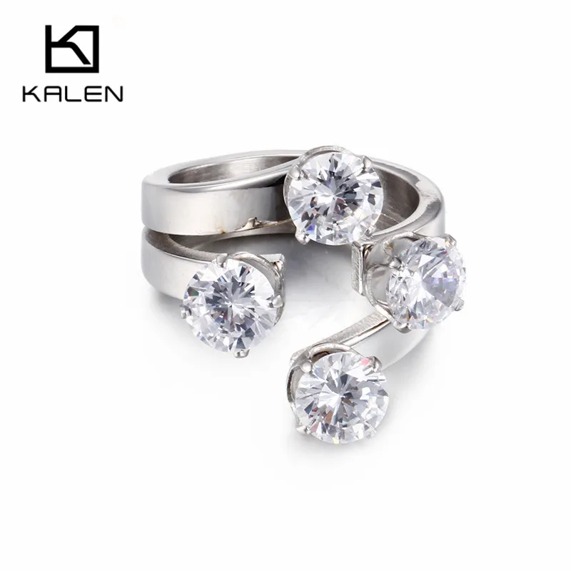 Kalen High Quality Women Wedding Rings Rhinestone & Stainless Steel Gold Color Unique Engagement Rings Bands Girls Party Gifts