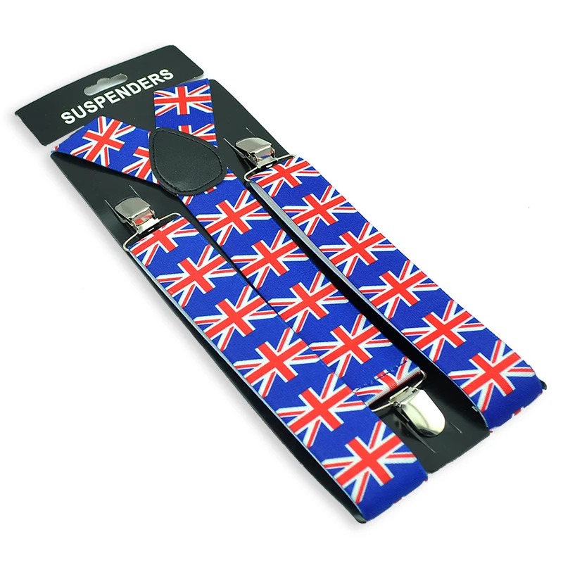 Tirantes elásticos con Clip para hombre, tirantes de 3,5 cm de ancho, Tirantes ajustables con espalda en Y, bandera británica de Inglaterra, Gallus