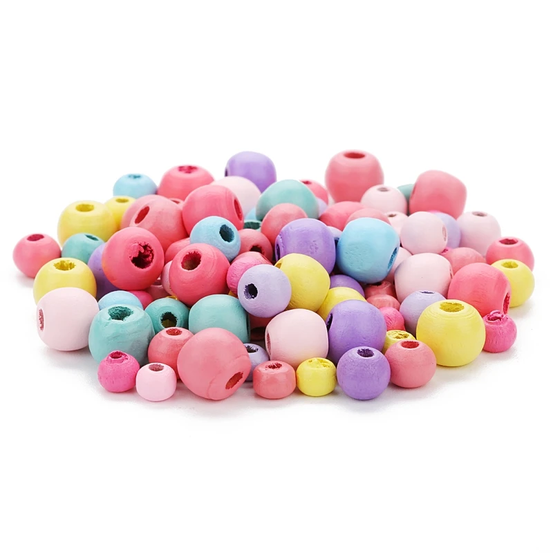 100pcs/lot Mixed Colors 6/8/10mm painted pink blue green yellow round loose wooden beads ball spacer bead DIY jewelry components