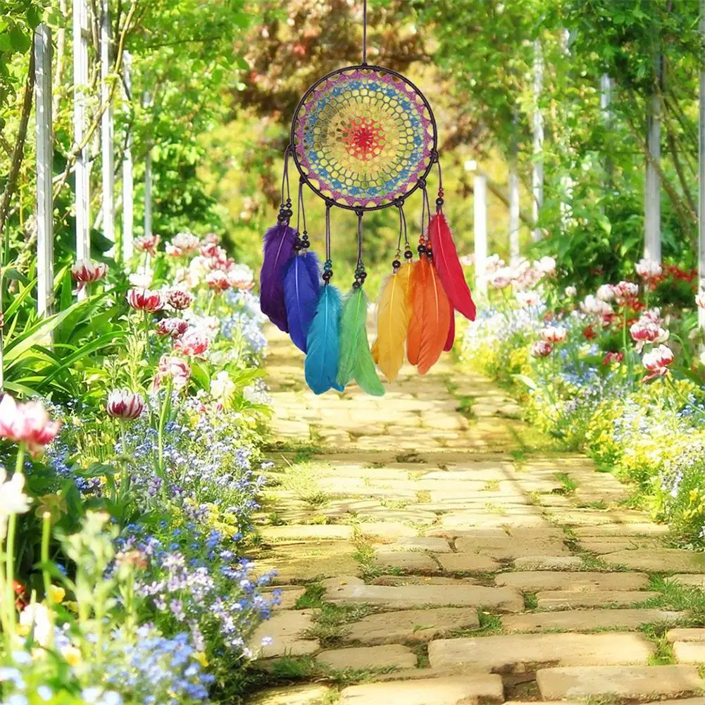 Handmade Ornaments Wind Chimes Rainbow Feather Dream Catchers for Gifts Wedding Home Decorations #BW