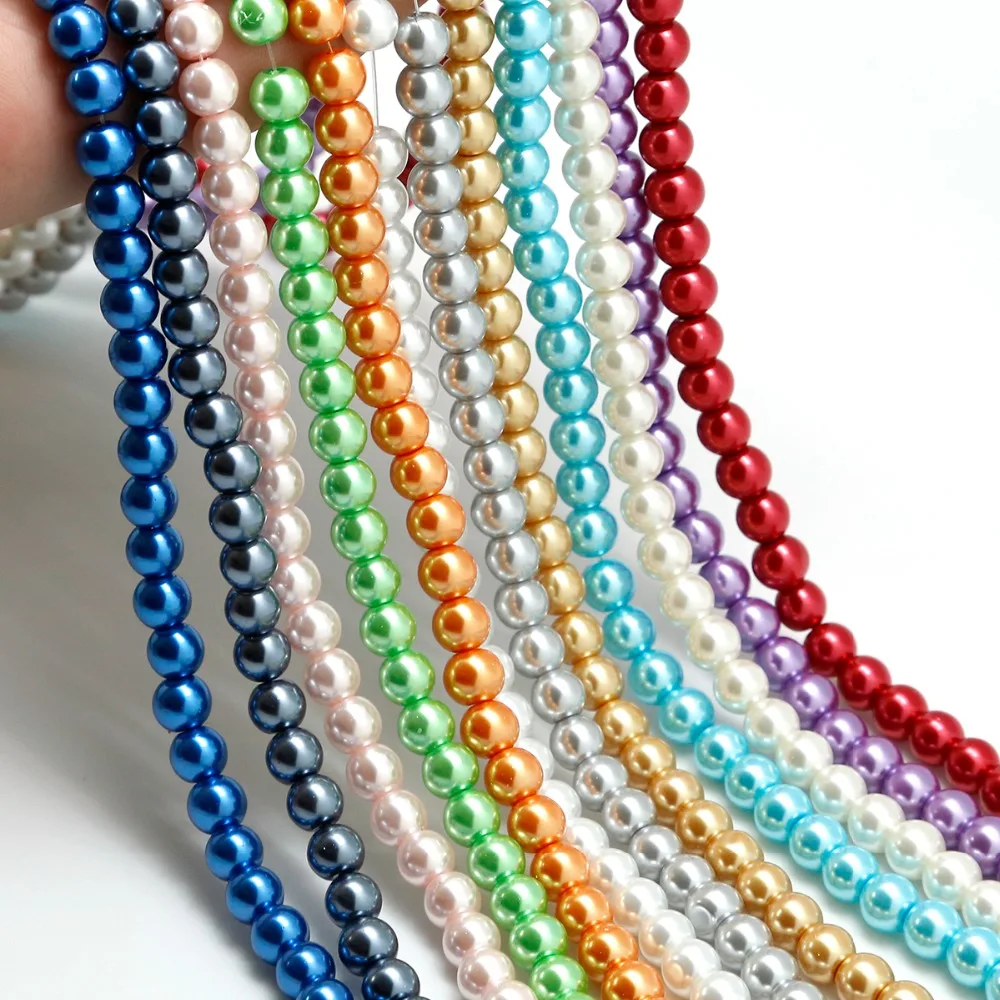 Wholesale Painted Colors 4mm 6mm 8mm 10mm Round Shape Imitation Glass Pearl Beads for Jewelry Findings Choker Necklace Craft DIY